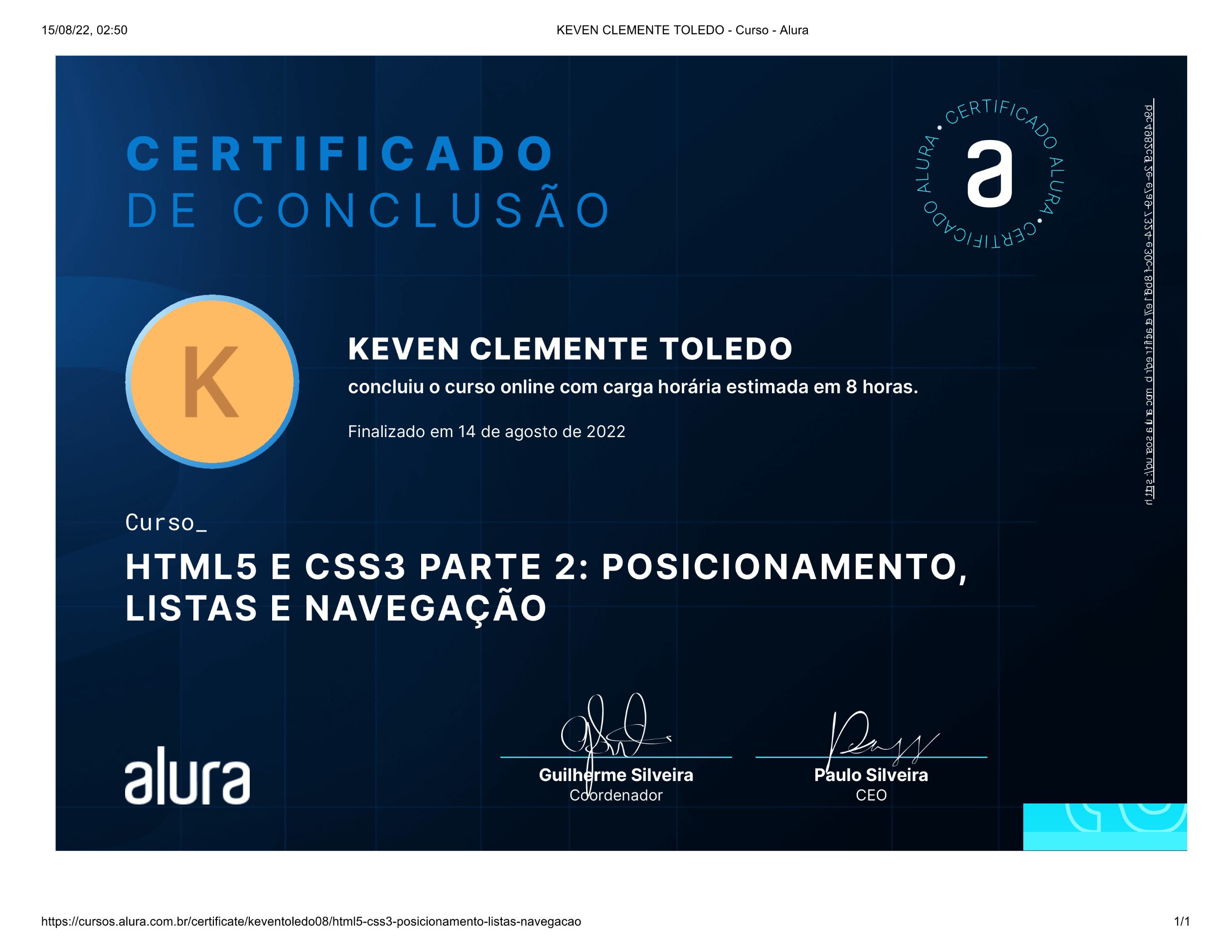 Certificado HTML5 e CSS3